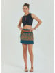 Snap Closure Pocket Patchwork Wrapped Petrol Floral Skirt 4687